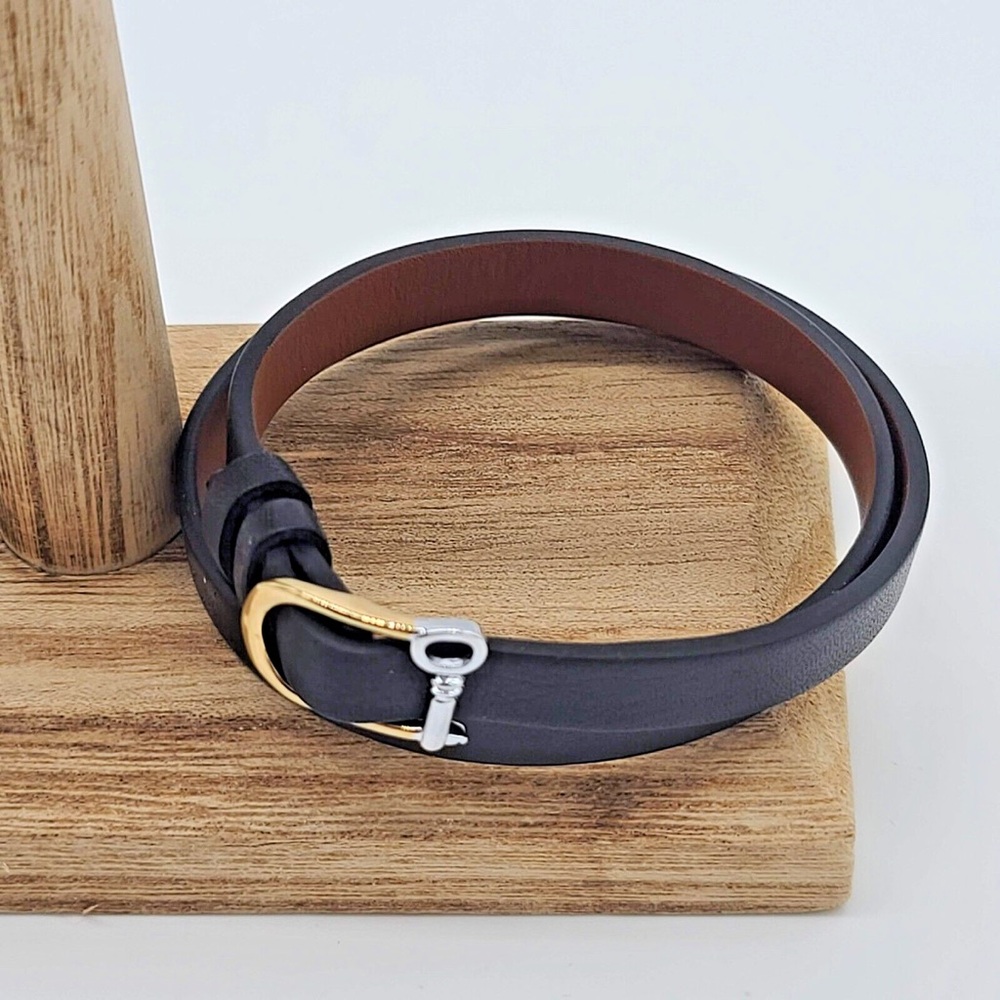 KEEP Collective Reversible Black/Brown Leather Band Bracelet Silver/Gold Buckle